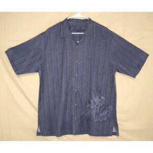 Tommy Bahama 100% Silk Camp Shirt Button Front Blue Tropical Short Sleeves XL